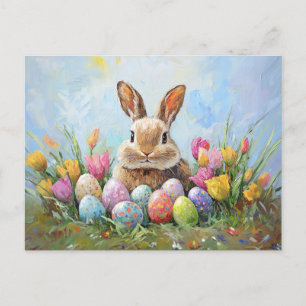 Cute Easter Bunny with Coloured Eggs Postcard