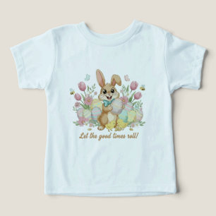 Cute Easter Bunny with Colourful Eggs and Spring