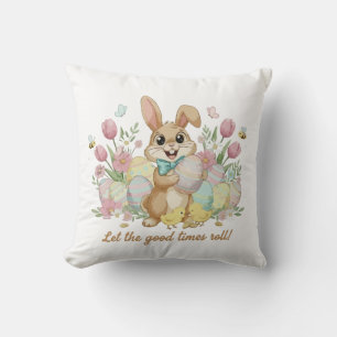 Cute Easter Bunny with Colourful Eggs and Spring Cushion