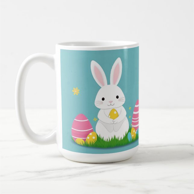 Cute Easter Bunny with Colourful Eggs Coffee Mug (Left)