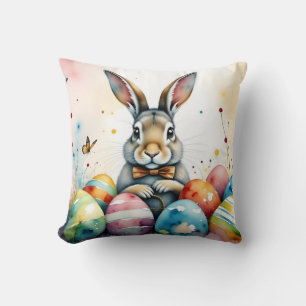 Cute Easter Bunny with Colourful Painted Eggs Cushion