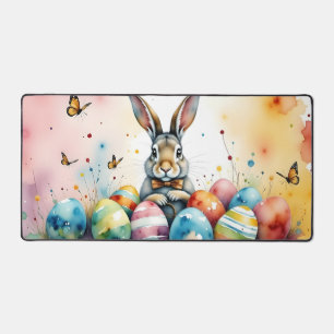 Cute Easter Bunny with Colourful Painted Eggs Desk Mat