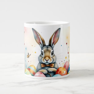 Cute Easter Bunny with Colourful Painted Eggs Large Coffee Mug