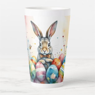 Cute Easter Bunny with Colourful Painted Eggs Latte Mug