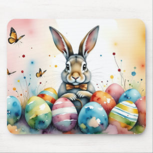 Cute Easter Bunny with Colourful Painted Eggs Mouse Pad