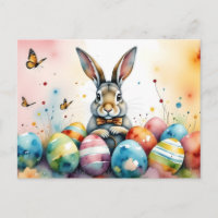 Cute Easter Bunny with Colourful Painted Eggs