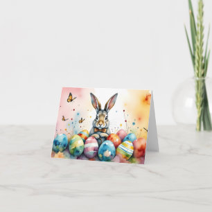 Cute Easter Bunny with Colourful Painted Eggs Thank You Card