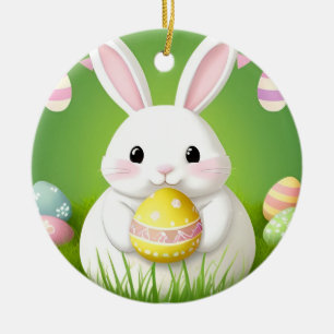 Cute Easter Bunny With Decorative Eggs Ceramic Tree Decoration