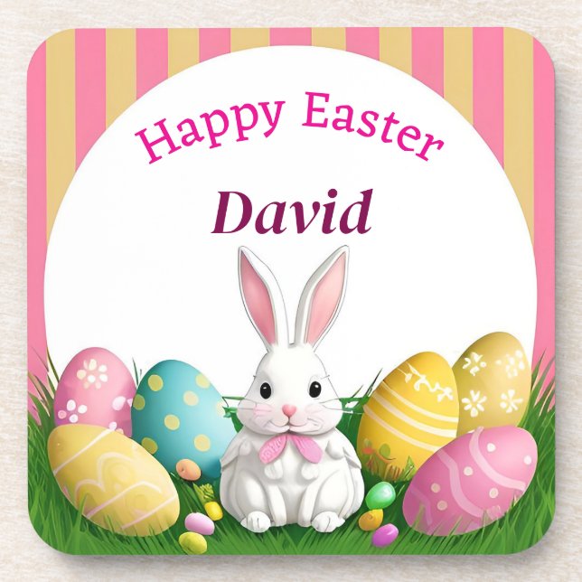 Cute Easter Bunny With Decorative Eggs Coaster (Front)
