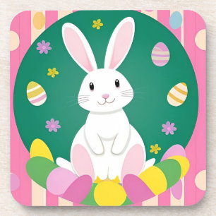 Cute Easter Bunny With Decorative Eggs Coaster