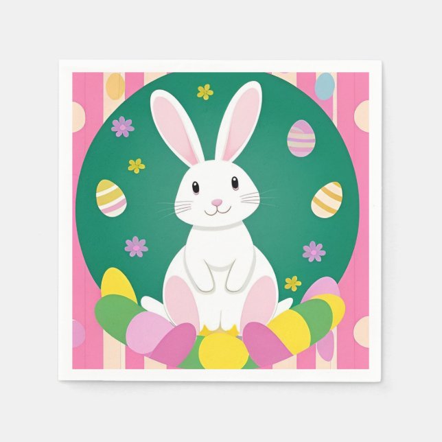 Cute Easter Bunny With Decorative Eggs Napkin (Front)