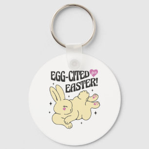 Cute Easter Bunny With Egg-cited Quote  Key Ring