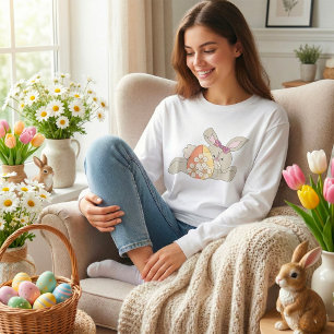 Cute Easter Bunny with Floral Egg T-Shirt