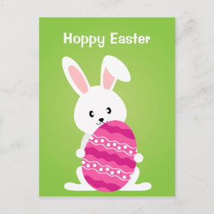 Cute Easter Bunny with Pink Easter Egg Holiday Postcard