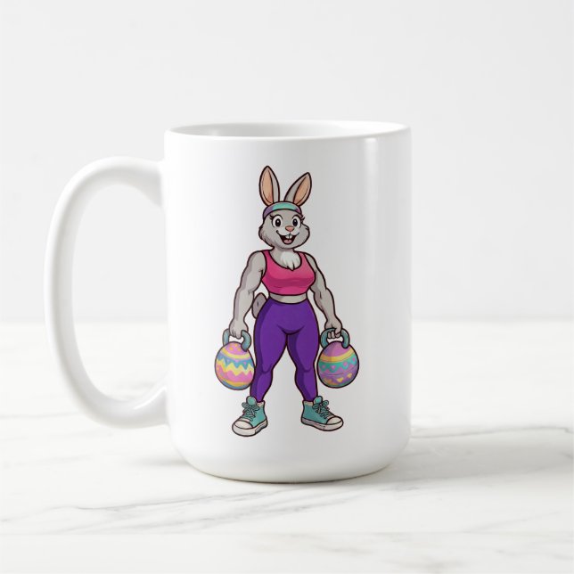 Cute Easter Bunny Workout Cartoon – Fitness Rabbit Coffee Mug (Left)