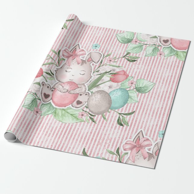 Cute Easter Bunny Wrapping Paper (Unrolled)