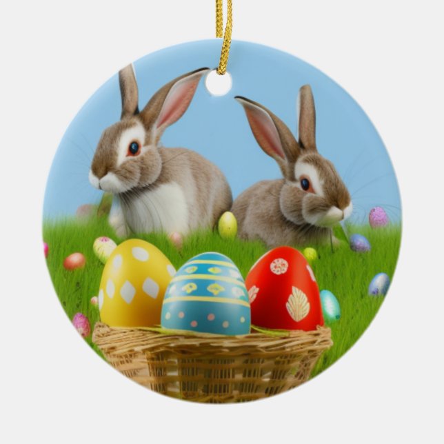 Cute Easter Bunnyfor a positive mood    Ceramic Tree Decoration (Front)