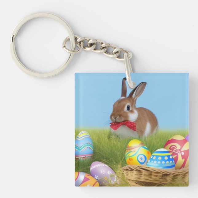 Cute Easter Bunnyfor a positive mood  Key Ring (Front)
