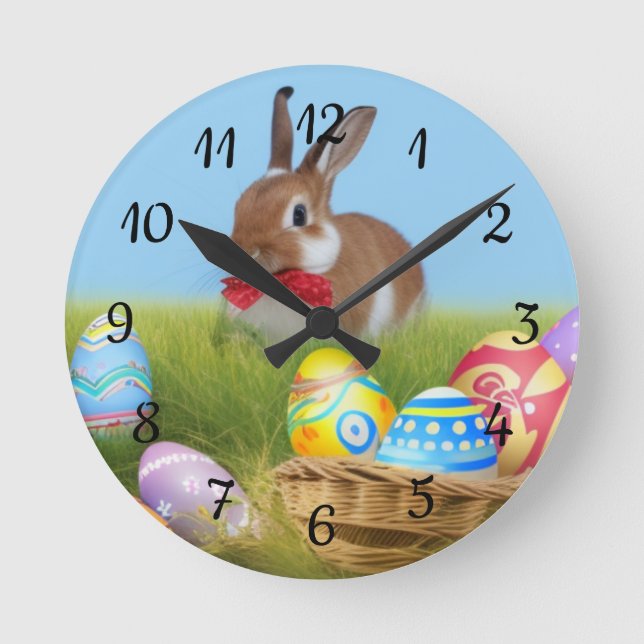 Cute Easter Bunnyfor a positive mood Round Clock (Front)
