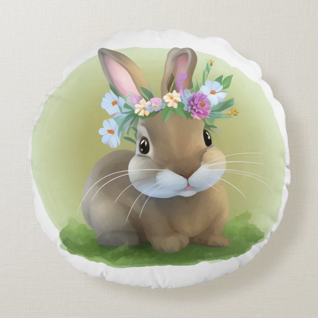 Cute Easter Bunnyfor a positive mood    Round Cushion (Front)