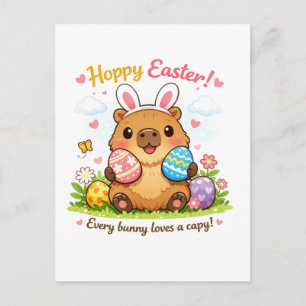 Cute Easter Capybara Eggs Bunny Ears Postcard