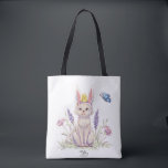 Cute Easter Cat with Chick Illustration Tote Bag<br><div class="desc">Carry a little spring charm wherever you go with this tote bag featuring an original illustrated Easter cat wearing playful bunny ears, with a tiny chick perched on top and a butterfly fluttering nearby. Surrounded by delicate spring flowers, the scene captures the cheerful spirit of Easter and the lighthearted magic...</div>