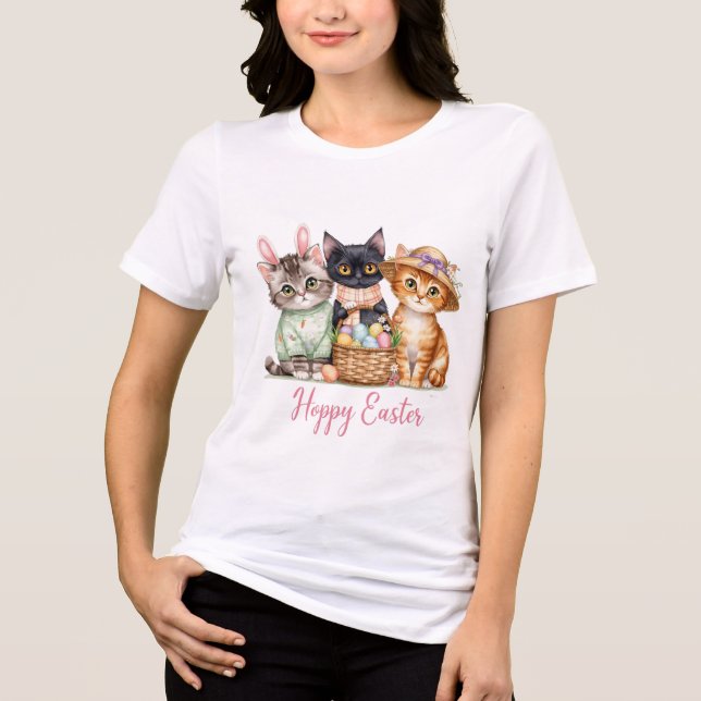 Cute Easter Cats with Pastel Eggs Tri-Blend Shirt (Front)