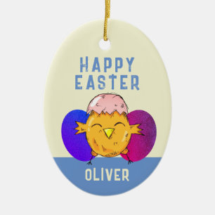 Cute Easter Chick and Eggs Happy Easter Ceramic Tree Decoration