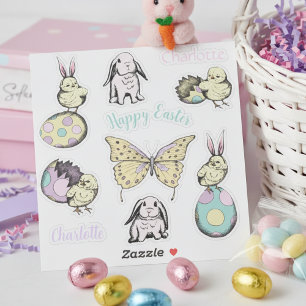 Cute Easter Chick, Bunny, Butterfly & Custom Name