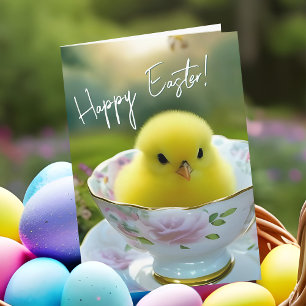 Cute Easter Chick Country Garden Floral Teacup Card