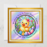 Cute Easter Chick, Flowers, and Colourful Eggs