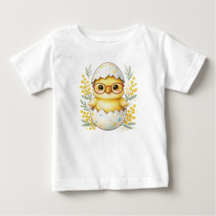 Cute Easter Chick Glasses Mimosa Bloom Baby T-Shirt