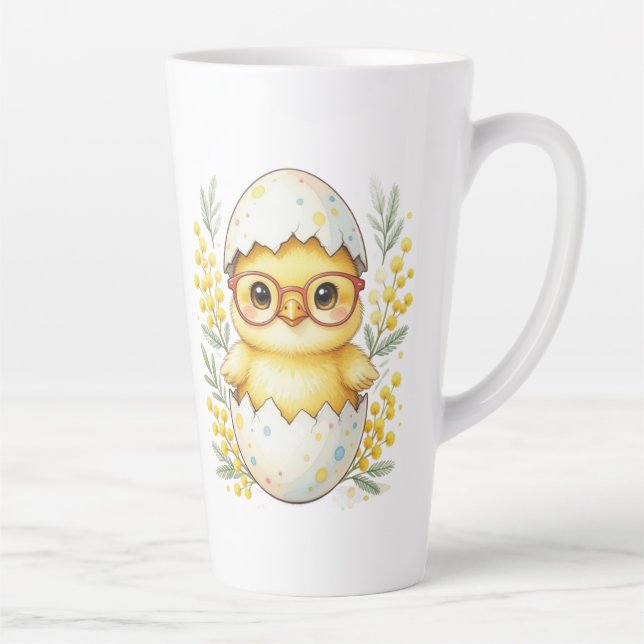 Cute Easter Chick Glasses Mimosa Bloom Latte Mug (Right)