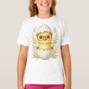 Cute Easter Chick Glasses Mimosa Bloom T-Shirt