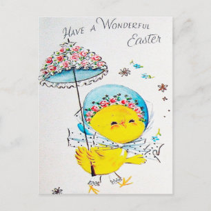 Cute Easter chick Holiday postcard retro vintage