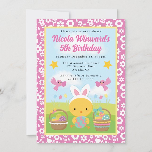 Cute Easter Chick Spring Kids Birthday  Invitation (Front)