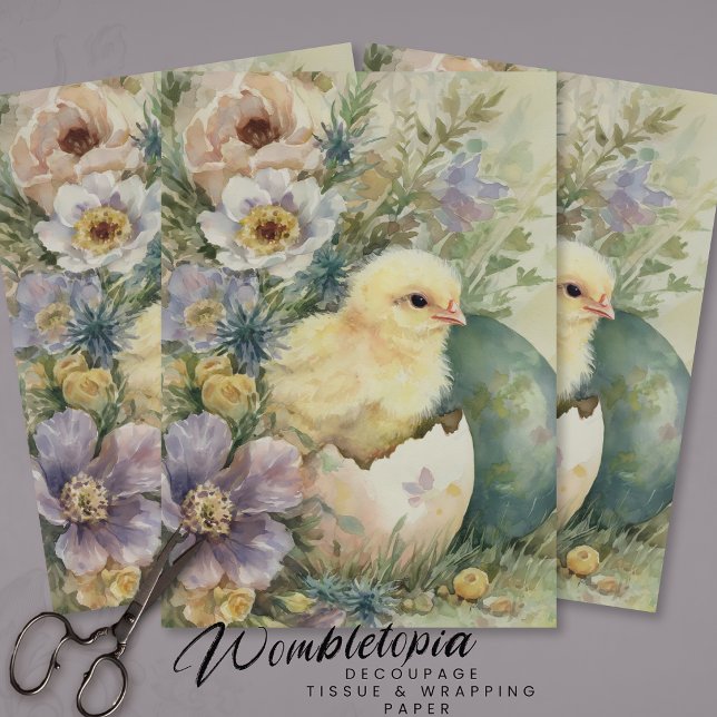 Cute Easter Chick Spring Wildflowers Watercolor Tissue Paper (Creator Uploaded)