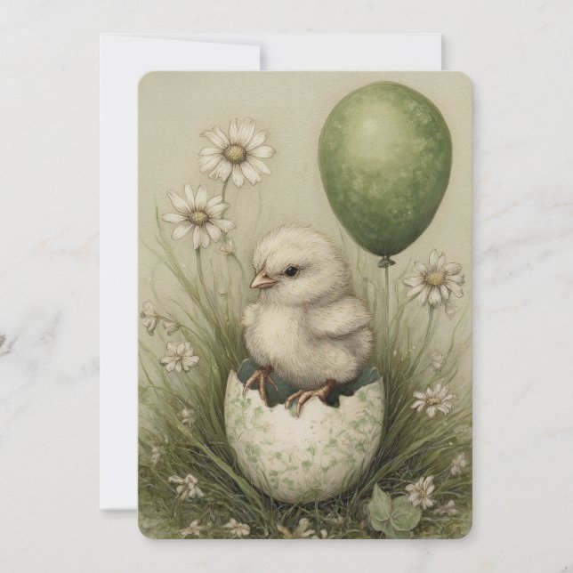 Cute Easter Chick with Easter Egg Spring Daisies Holiday Card (Front)
