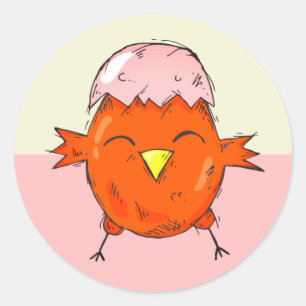 Cute Easter Chick with Eggshell Drawing Classic Round Sticker