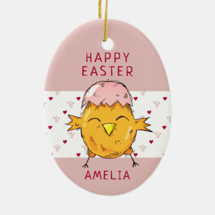 Cute Easter Chick with Eggshell Heart Happy Easter Ceramic Tree Decoration
