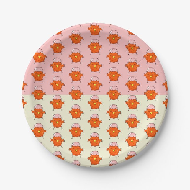 Cute Easter Chick with Eggshell Pattern  Paper Plate (Front)