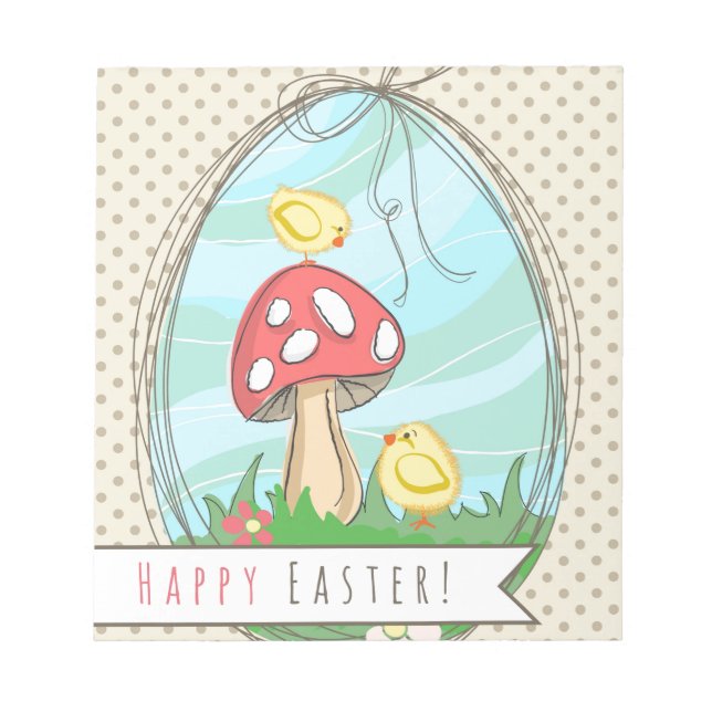 Cute Easter chick with mushroom Happy Easter Notepad (Front)