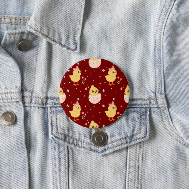 Cute Easter Chick with Pink Bow Seamless Pattern  7.5 Cm Round Badge (In Situ)