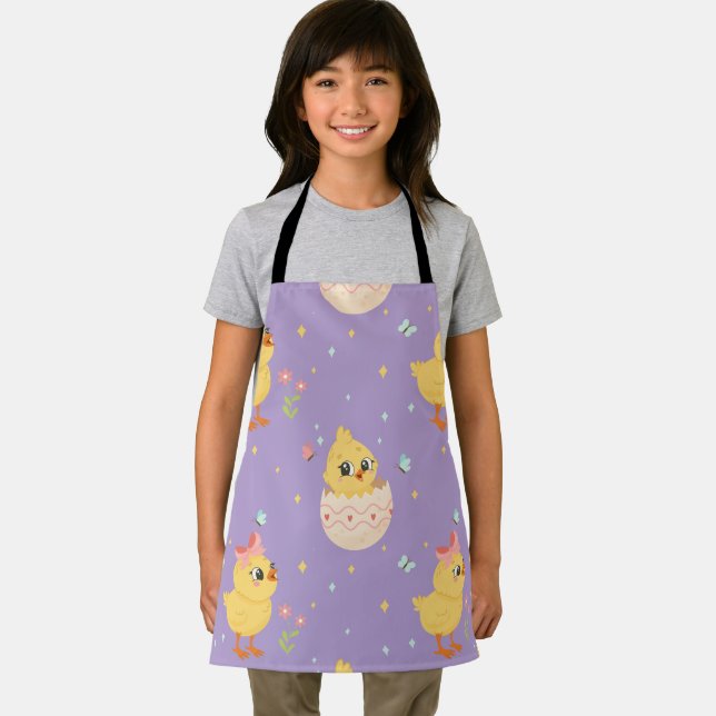 Cute Easter Chick with Pink Bow Seamless Pattern  Apron (Insitu)