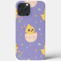 Cute Easter Chick with Pink Bow Seamless Pattern