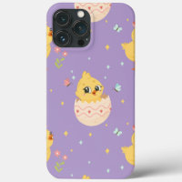 Cute Easter Chick with Pink Bow Seamless Pattern 
