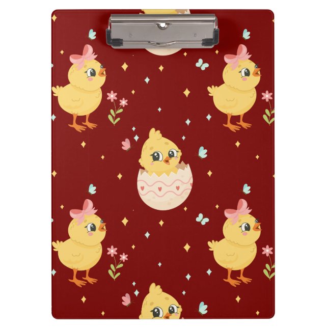 Cute Easter Chick with Pink Bow Seamless Pattern  Clipboard (Front)