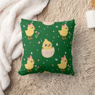 Cute Easter Chick with Pink Bow Seamless Pattern Cushion
