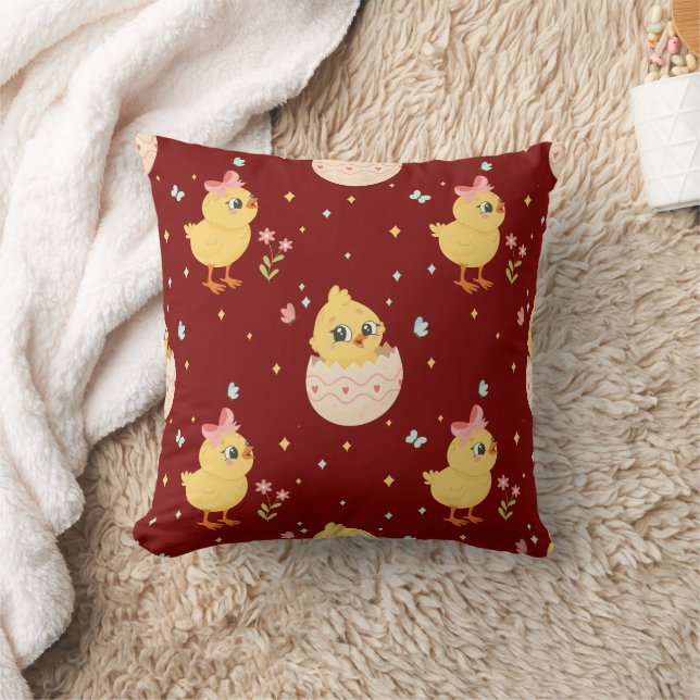 Cute Easter Chick with Pink Bow Seamless Pattern  Cushion (Blanket)