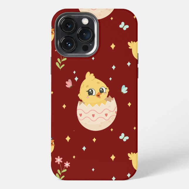 Cute Easter Chick with Pink Bow Seamless Pattern  iPhone Case (Back)